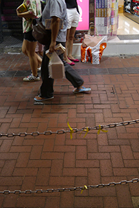 Street scene with yellow ribbons, Causeway Bay, 29 September 2014
