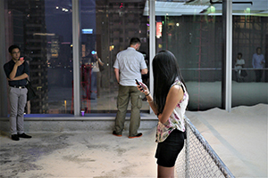 Exhibition of Samson Young's work in a commercial building, Causeway Bay, Hong Kong Island, 4 September 2014