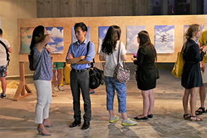 At the opening of an exhibition of work by Samson Young, Causeway Bay, Hong Kong Island, 4 September 2014