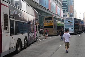 Marooned buses at the Mongkok Umbrella Movement occupation site, Nathan Road, 30 September 2014