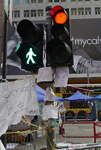 Posters at the Causeway Bay Umbrella Movement occupation site, Yee Wo Street, 14 October 2014