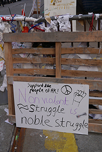 Posters at the Causeway Bay Umbrella Movement occupation site, Yee Wo Street, 14 October 2014