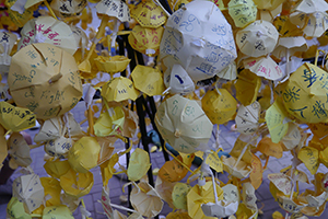 Umbrella installation at the Admiralty Umbrella Movement occupation site, Harcourt Road, 14 October 2014