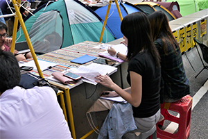 Study area at the Admiralty Umbrella Movement occupation site, Harcourt Road, 14 October 2014