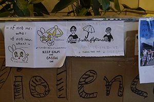 Posters at the Admiralty Umbrella Movement occupation site, 14 October 2014