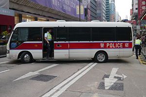 Police vehicle at the Mongkok Umbrella Movement occupation site, Nathan Road, 17 October 2014