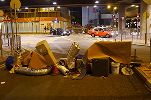 Barricade at the Admiralty Umbrella Movement occupation site, Tamar Street, 20 October 2014