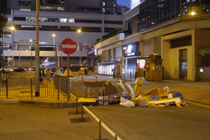 Barricade at the Admiralty Umbrella Movement occupation site, Tamar Street, 20 October 2014