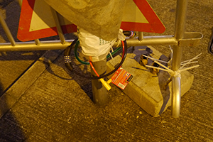 Barricade at the Admiralty Umbrella Movement occupation site, Tamar Street, 20 October 2014