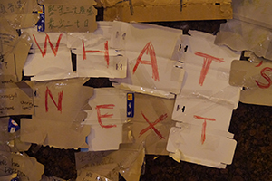 Posters at the Admiralty Umbrella Movement occupation site, Drake Street, 20 October 2014