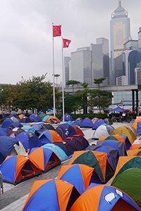 Tents outside the Legislative Council during the Umbrella Movement occupation, Admiralty, 25 October 2014