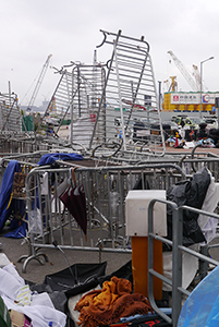 Barricade at the Admiralty Umbrella Movement occupation site, Lung Wui Road, 25 October 2014