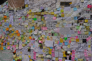 Lennon Wall at the Admiralty Umbrella Movement occupation site, Harcourt Road, 25 October 2014