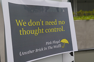 Posters at the Admiralty Umbrella Movement occupation site, Harcourt Road, 25 October 2014