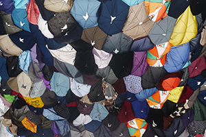 Umbrella installation at the Admiralty Umbrella Movement occupation site, Harcourt Road, 25 October 2014