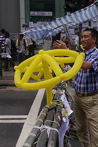 Umbrella made from balloons at the Mongkok Umbrella Movement occupation site, Nathan Road, 26 October 2014