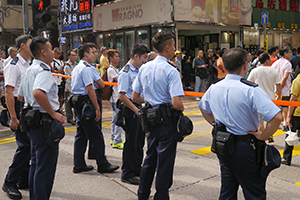 Police at the Mongkok Umbrella Movement occupation site, Argyle Street, 26 October 2014