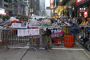 Barricade at the Mongkok Umbrella Movement occupation site, Nathan Road, 26 October 2014