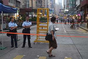 Police at the Mongkok Umbrella Movement occupation site, Nathan Road, 26 October 2014