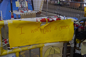 Posters at the Causeway Bay Umbrella Movement occupation site, Yee Wo Street, 27 October 2014