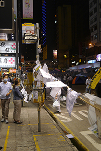 Posters at the Causeway Bay Umbrella Movement occupation site, Yee Wo Street, 27 October 2014