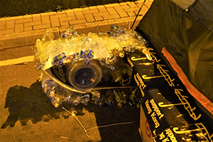 Detail of a 'tank' at the Admiralty Umbrella Movement occupation site, Tim Mei Avenue, 31 October 2014