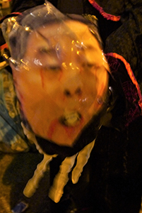 Image of Leung Chun-ying at the Admiralty Umbrella Movement occupation site, Harcourt Road, 31 October 2014