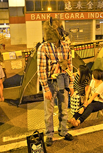 Halloween costume at the Admiralty Umbrella Movement occupation site, Harcourt Road, 31 October 2014