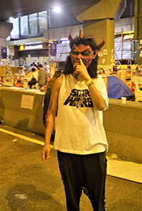 Halloween costume at the Admiralty Umbrella Movement occupation site, Harcourt Road, 31 October 2014