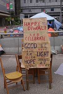 Posters at the Admiralty Umbrella Movement occupation site, Harcourt Road, 25 October 2014