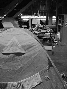 ‘Occupy’ protest camp in the public plaza beneath the Hong Kong and Shanghai Bank headquarters, Central, 12 December 2011