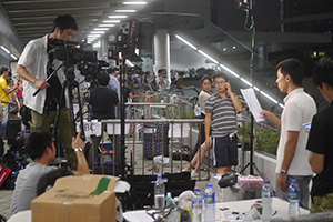 Press at the Admiralty Umbrella Movement occupation site, Harcourt Road, 2 October 2014
