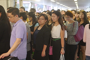 Crowd on a footbridge, Wanchai, 3 October 2014