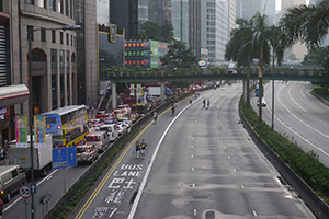 The westbound lanes of Gloucester Road, empty of traffic due to road blockages in Admiralty, Wanchai, 3 October 2014
