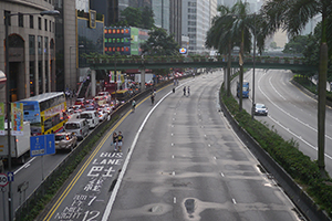 Gloucester Road, Wanchai, with westbound lane blocked to traffic, 3 October 2014
