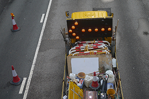 Gloucester Road westbound lanes blocked to traffic, Wanchai, 3 October 2014
