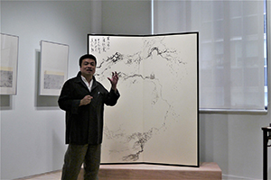 Lin Haizhong at the opening of his exhibition, Hanart TZ gallery, Pedder Building, Central, 4 October 2014