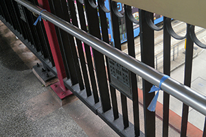 Blue ribbons on a footbridge, Sheung Wan, 4 October 2014