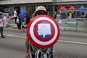 'Captain America' at the Admiralty Umbrella Movement occupation site, Harcourt Road, 4 October 2014