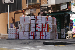 Foam boxes on the street, Graham Street, Central, 15 November 2014