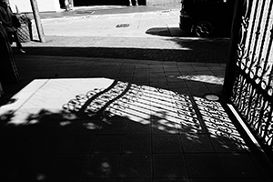 Shadow of a gate on the ground, Queen Street, Sheung Wan, 14 December 2014