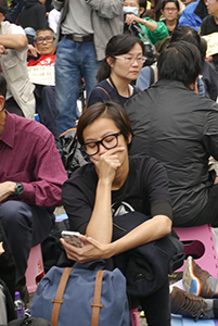 Pop singer Denise Ho on the final day of the Admiralty Umbrella Movement occupation site, 11 December 2014