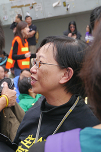 Cyd Ho at the Admiralty Umbrella Movement occupation site on its final day, Harcourt Road, 11 December 2014