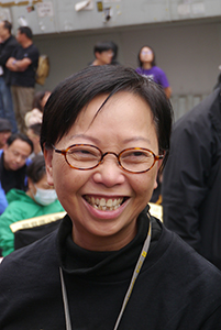 Pro-democracy politician Cyd Ho at the Admiralty Umbrella Movement occupation site on its final day, Harcourt Road, 11 December 2014