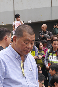 Entrepreneur Jimmy Lai at the Admiralty Umbrella Movement occupation site on its last day, Harcourt Road, 11 December 2014