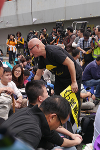 Albert Chan at the Admiralty Umbrella Movement occupation site on its final day, Harcourt Road, 11 December 2014