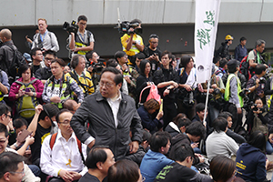 Albert Ho at the Admiralty Umbrella Movement occupation site on its final day, Harcourt Road, 11 December 2014