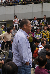 Entrepreneur Jimmy Lai at the Admiralty Umbrella Movement occupation site on its last day, Harcourt Road, 11 December 2014