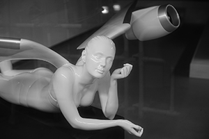 Artwork viewed through a gallery window, Hollywood Road, 15 December 2014