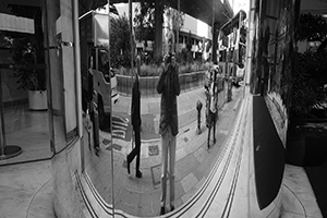 Reflection on a pillar, Sheung Wan, Hong Kong Island, 16 December 2014